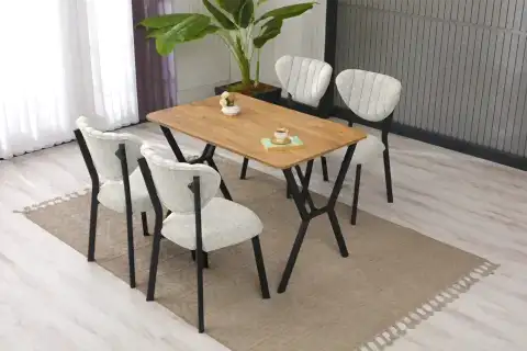ELİS MUTFAK MASA TAKIMI, 4 SANDALYE, CEVİZ, 110X70 CM, KREM