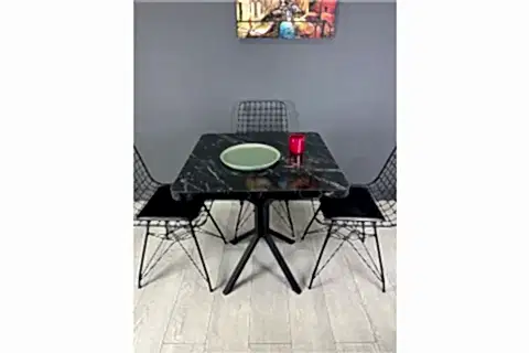 TEPE SİYAH MERMER MUTFAK MASASI SİYAH AYAK 70 CM