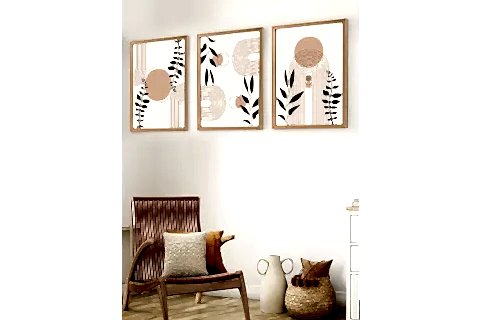 PREMİUM AHŞAP ÇERÇEVELİ ÜÇLÜ İSKANDİNAV BOHEM TABLO SETİ, SET1, 50X35