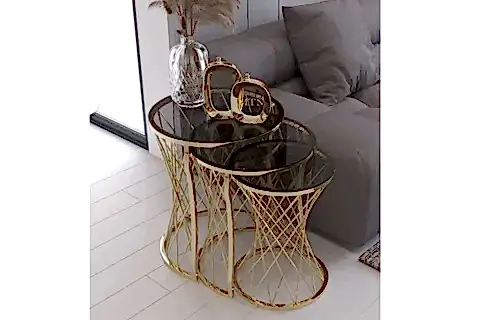 TUBİHOME HASIR C ZİGON SEHPA, GOLD METAL FÜME ŞEFFAF CAM