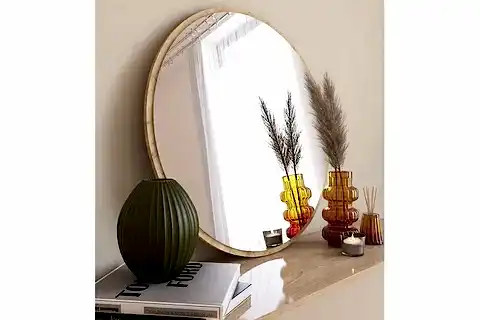 MONE DEKORATİF YUVARLAK AYNA, NATURAL, MG301
