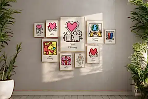 KEITH HARING AHŞAP ÇERÇEVELİ TABLO TAKIMI, DOKUZLU