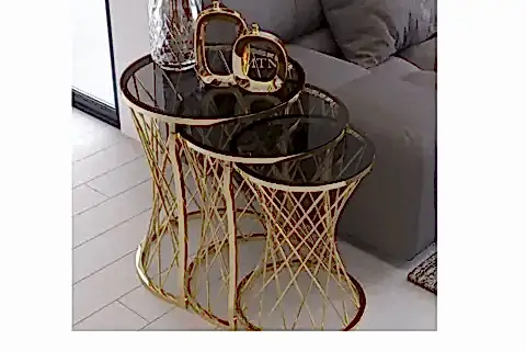 TUBİHOME HASIR C ZİGON SEHPA, GOLD METAL FÜME ŞEFFAF CAM