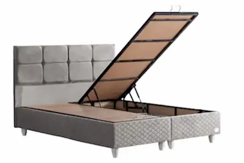GÜMÜŞ BAZA BAŞLIK VE REAL PEDLİ YATAK, AÇIK GRİ, 90X200