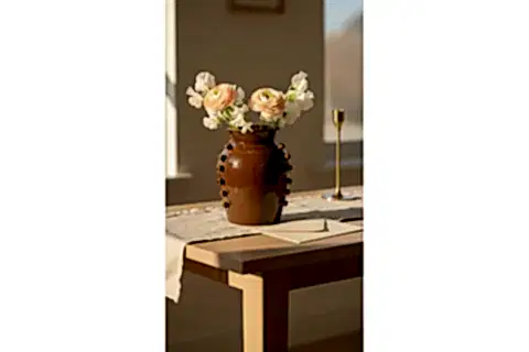 KAHVERENGİ ÇİVİ DESENLİ TERRACOTTA VAZO