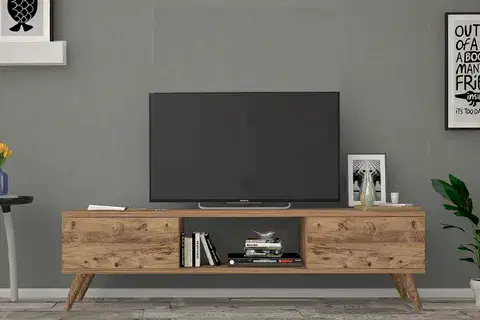 EMRE TV ÜNİTESİ, AHŞAP AYAKLI, ATLANTİK ÇAM, 140 CM