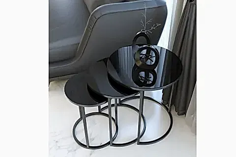 TUBİHOME ZİGON SEHPA, METAL, SİYAH CAM