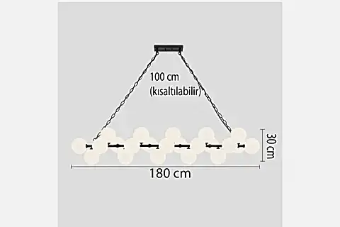 RİO  YİRMİ İKİLİ BEYAZ CAMLI SIRALI AVİZE, 180 CM