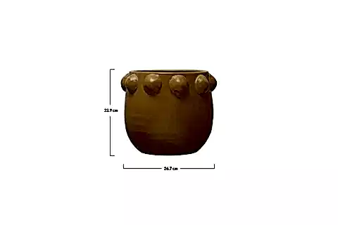 EL YAPIMI SARI NOKTALI KABARTMALI TERRACOTTA SAKSI