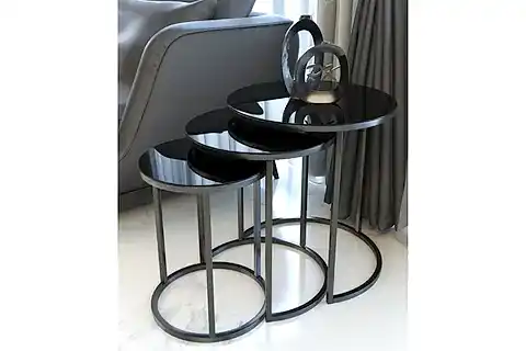 TUBİHOME ZİGON SEHPA, METAL, SİYAH CAM