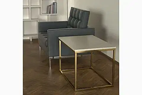 POTRİCA YAN SEHPA PİRİNÇ AYAK BEJ MERMER TABLA