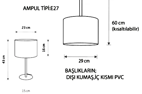 FATMA ABAJUR AVİZE SETİ, SİYAH KREM