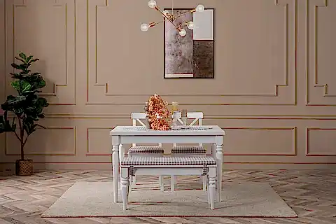 WHİTE ÇİZİLMEZ AÇILIR MASA VE BENCH TAKIMI, 110X70