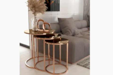 TUBİHOME SEHPA TAKIMI, ROSE GOLD AYAK, BRONZ CAM