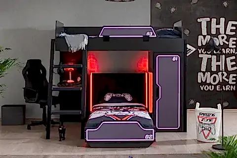 GAMER LEDLİ DOLAPLI MASALI RANZA, ANTRASİT