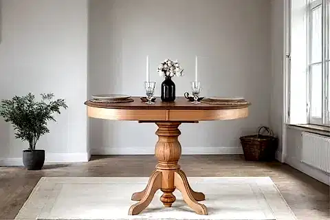 VODA NATURAL AHŞAP YUVARLAK AÇILIR MASA TAKIMI, 80X120