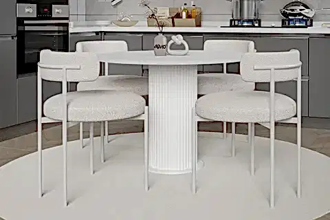 TİAN BOHEM TEDDY SANDALYE MUTFAK MASA TAKIMI, BEYAZ, 90X90 OPTİK KUMAŞ