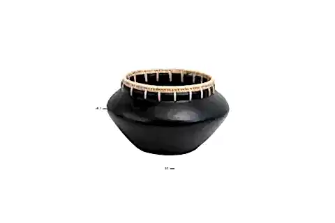 SİYAH RATTAN DİKİŞLİ EL YAPIMI VAZO MİNİMALİST