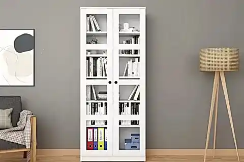 LUCAS CAM AYARLANABİLİR RAFLI KİTAPLIKLI VİTRİN, BEYAZ