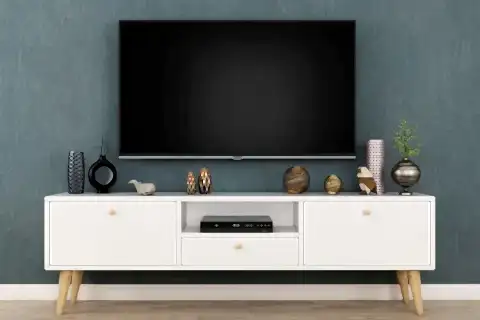 PENTA TV SEHPASI, AHŞAP AYAKLI, BEYAZ, 160 CM