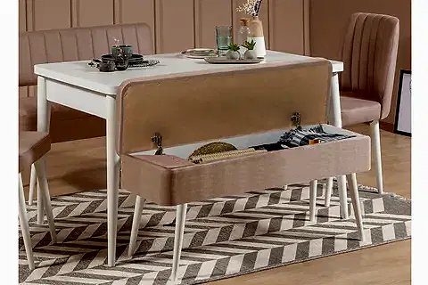 VİNA AÇILIR MUTFAK MASASI TAKIMI, BEYAZ TAŞ RENGİ, 130X80