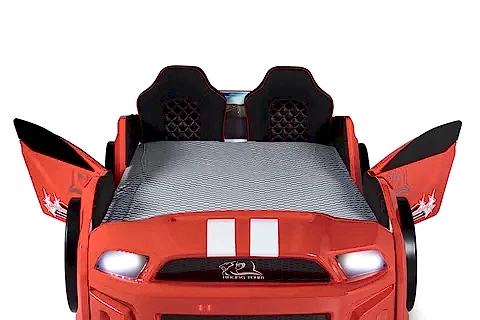 MUSTANG ARABALI FULL LEDLİ KUMANDALI MÜZİKLİ YATAK KIRMIZI