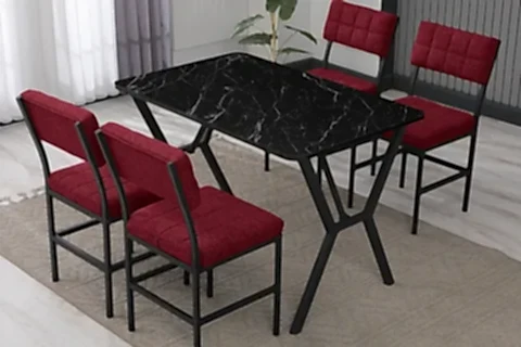 NOVA MUTFAK MASA TAKIMI, 4 SANDALYE, SİYAH, 110X70 CM, BORDO