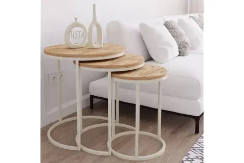 TUBİHOME ZİGON SEHPA TAKIMI, YUVARLAK, KREM