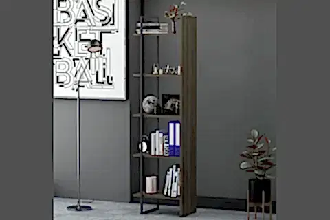 LAGOMOOD POLY KİTAPLIK, ANTRASİT CEVİZ, 5 RAFLI
