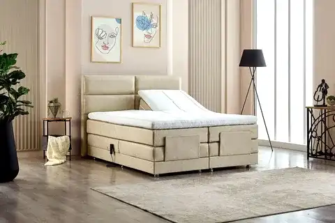 NİVO KUMANDALI BAZA BAŞLIK YATAK SETİ, BEJ, 90X200