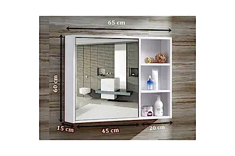 MİNES 3 RAFLI AYNALI BANYO ÜST DOLABI, BEYAZ