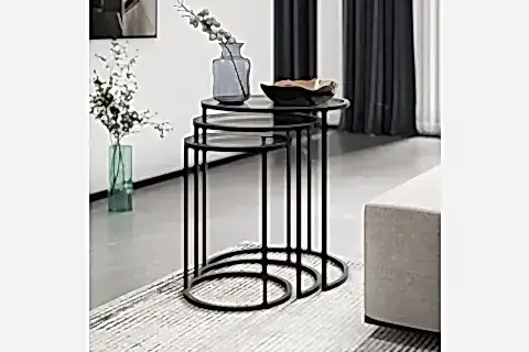 MARSAH HOME ZİGON SEHPA TAKIMI, METAL AYAKLI, FÜME CAMLI