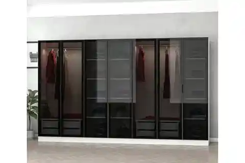 KALE DOLAP, 7 CAM KAPAKLI 4 ÇEKMECELİ, BEYAZ SİYAH, 190 CM