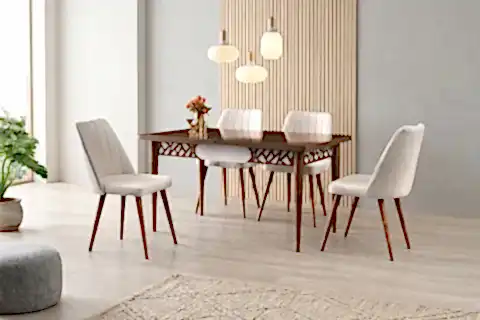 ARMİN MASA VE CANNES SANDALYE TAKIMI, KREM CEVİZ, 130X80
