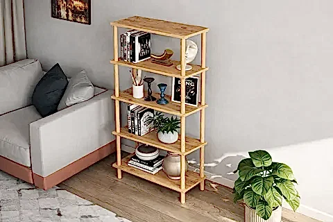 PİNA DEKORATİF KİTAPLIK, 5 RAFLI, ÇAM