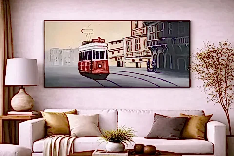 İSTİKLAL CADDESİ VE TRAMVAY ORİJİNAL YAĞLI BOYA TABLO