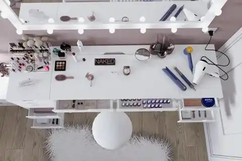 DURU AYNASIZ MAKYAJ MASASI SETİ, BEYAZ, 12 ÇEKMECELİ