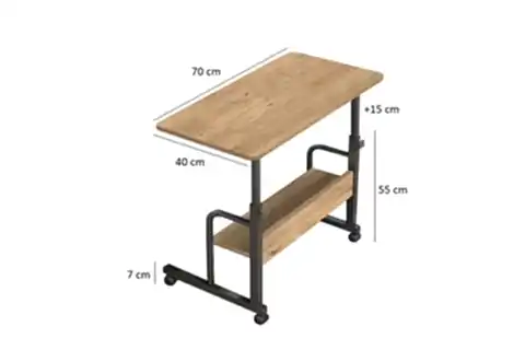 YÜKSEKLİK AYARLI RAFLI KAHVALTI SEHPASI, ÇAM, 70X40