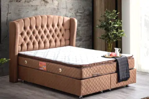 NİCE BAZA BAŞLIK VE REAL PEDLİ YATAK, AÇIK KAHVE, 90X190
