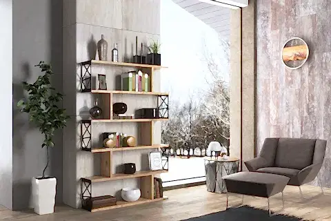 ZAMBAK ALTIGEN DESEN KİTAPLIK, 5 RAFLI, ATLANTİK ÇAM SİYAH