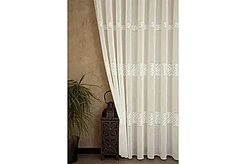 VRC DESEN KETEN PİLESİZ TÜL PERDE, EKRU, 100X260