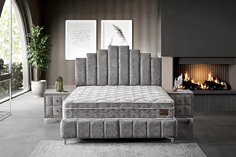 TOWER BAZA BAŞLIK YATAK SETİ, GRİ, 150X200