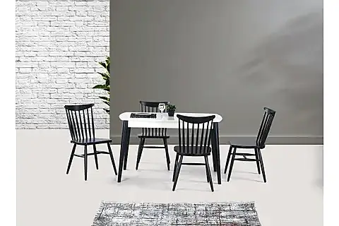 RETRO MASA VE KIRLANGIÇ SANDALYE, BEYAZ ANTRASİT, 125X80