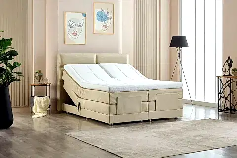 NİVO KUMANDALI BAZA BAŞLIK YATAK SETİ, BEJ, 90X200