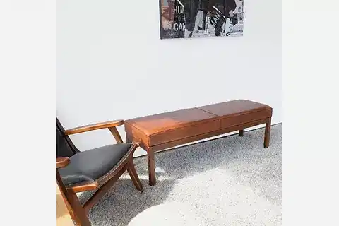 NAPOLYON DOĞAL AHŞAP GERÇEK DERİ BENCH, KAHVE