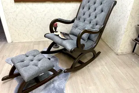RUSTİK SALLANAN SANDALYE, GRİ, CEVİZ AHŞAP