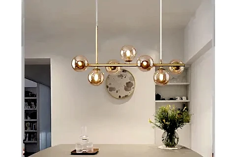 AYTEN SIRALI YEDİLİ GOLD KASALI BAL CAMLI AVİZE, ESKİTME