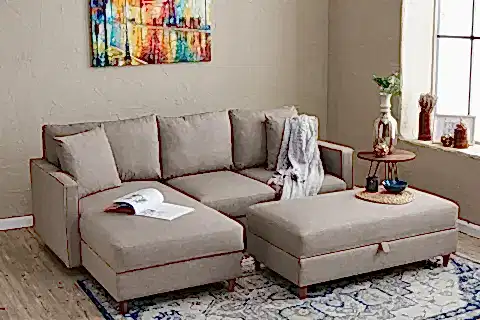 EVA SERİSİ YATAKLI PUFLU KÖŞE KOLTUK, KREM, SOL KÖŞE