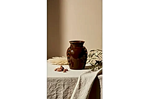 KAHVERENGİ ÇİVİ DESENLİ TERRACOTTA VAZO