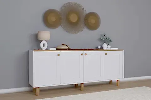 BOHEM SERİSİ NATURA KONSOL, MAT BEYAZ AÇIK CEVİZ